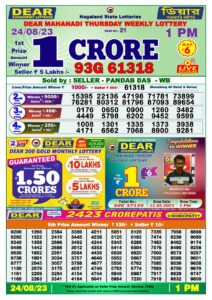 Dear Lottery Results 01:00 Pm 24/08/2023 Morning Nagaland State Lottery Result Pdf Download