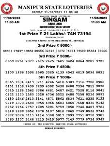 Manipur Lottery Result today 11/08/2023 singam 11:00 am pdf download