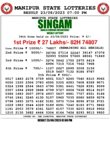 Manipur Lottery Result today 22/08/2023 singam 7pm pdf download