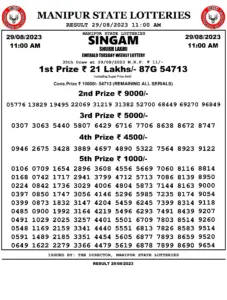 Manipur Lottery Result today 29/08/2023 singam 11:00 Am pdf download