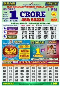 Dear Lottery Results 01:00 Pm 03/08/2023 Morning Nagaland State Lottery Result Pdf Download