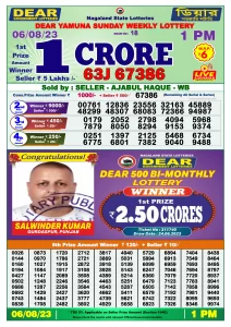 Dear Lottery Results 01:00 Pm 06/08/2023 Morning Nagaland State Lottery Result Pdf Download