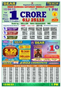 Dear Lottery Results 01:00 Pm 12/08/2023 Morning Nagaland State Lottery Result Pdf Download