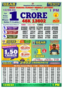 Dear Lottery Results 01:00 Pm 13/08/2023 Morning Nagaland State Lottery Result Pdf Download