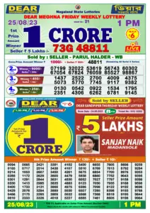 Dear Lottery Results 01:00 Pm 25/08/2023 Morning Nagaland State Lottery Result Pdf Download