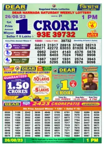 Dear Lottery Results 01:00 Pm 26/08/2023 Morning Nagaland State Lottery Result Pdf Download