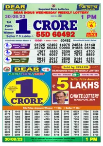 Dear Lottery Results 01:00 Pm 30/08/2023 Morning Nagaland State Lottery Result Pdf Download