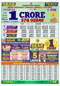 Dear Lottery Results 01:00 Pm 12/09/2023 Morning Nagaland State Lottery Result Pdf Download