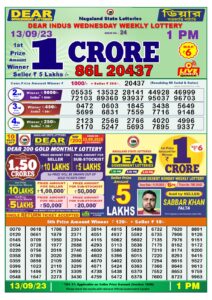 Dear Lottery Results 01:00 Pm 13/09/2023 Morning Nagaland State Lottery Result Pdf Download