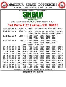 Manipur Lottery Result today 25/09/2023 singam 7pm pdf download