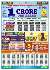 Dear Lottery Result Today 6pm 11/09/20223 Nagaland State lottery result pdf