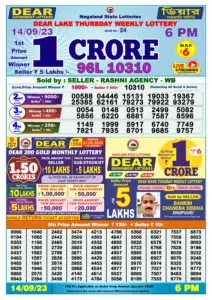 Dear Lottery Result Today 6pm 14/09/20223 Nagaland State lottery result pdf