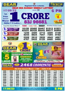 Dear Lottery Result Today 6pm 17/09/20223 Nagaland State lottery result pdf