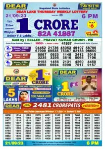 Dear Lottery Result Today 6pm 21/09/20223 Nagaland State lottery result pdf