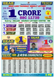 Dear Lottery Result Today 6pm 28/09/20223 Nagaland State lottery result pdf