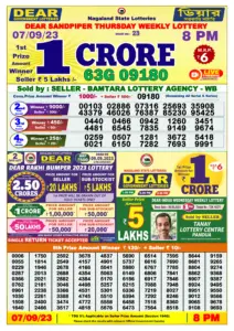 Lottery Sambad Live Result 8pm 07/09/2023 Evening Nagaland State Lottery Result Pdf Download