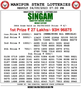 Manipur Lottery Result today 04/09/2023 singam 7pm pdf download