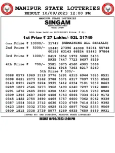 Manipur Lottery Result today 10/09/2023 singam 12pm pdf download