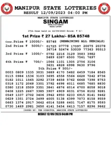 Manipur Lottery Result today 12/09/2023 singam 4pm pdf download