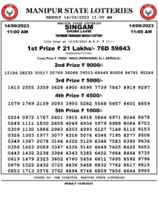Manipur Lottery Result today 14/09/2023 singam 11:00 Am pdf download