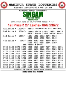 Manipur Lottery Result today 25/09/2023 singam 9pm pdf download