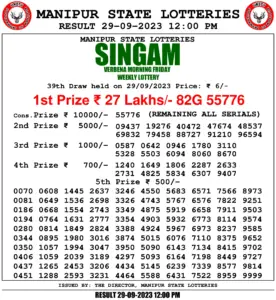 Manipur Lottery Result today 29/09/2023 singam 12pm pdf download