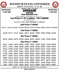 Manipur Lottery Result today 05/09/2023 singam 11:00 Am pdf download
