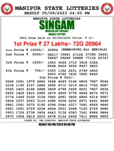 Manipur Lottery Result today 05/09/2023 singam 4pm pdf download