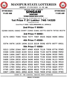 Manipur Lottery Result today 07/09/2023 singam 11:00 Am pdf download