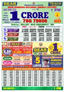 Dear Lottery Results 01:00 Pm 02/09/2023 Morning Nagaland State Lottery Result Pdf Download