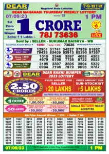 Dear Lottery Results 01:00 Pm 07/09/2023 Morning Nagaland State Lottery Result Pdf Download