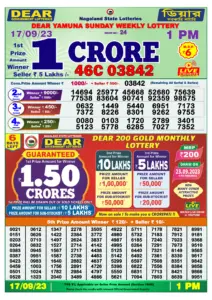 Dear Lottery Results 01:00 Pm 17/09/2023 Morning Nagaland State Lottery Result Pdf Download