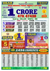 Dear Lottery Results 01:00 Pm 29/09/2023 Morning Nagaland State Lottery Result Pdf Download