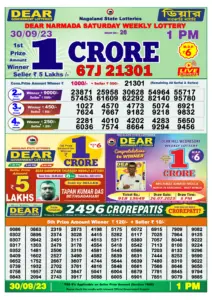Dear Lottery Results 01:00 Pm 30/09/2023 Morning Nagaland State Lottery Result Pdf Download