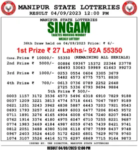 Manipur Lottery Result today 04/09/2023 Singam 12:00 Pm pdf download