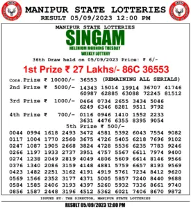 Manipur Lottery Result today 05/09/2023 singam 12pm pdf download