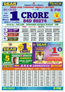 Dear Lottery Result Today 6pm 05/10/20223 Nagaland State lottery result pdf