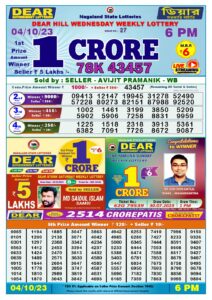 Dear Lottery Result Today 6pm 04/10/20223 Nagaland State lottery result pdf