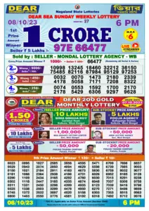 Dear Lottery Result Today 6pm 08/10/20223 Nagaland State lottery result pdf