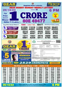 Dear Lottery Result Today 6pm 09/10/20223 Nagaland State lottery result pdf