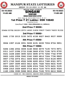 Manipur Lottery Result today 02/10/2023 singam 11:00 Am pdf download
