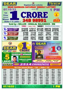 Dear Lottery Results 01:00 Pm 07/10/2023 Morning Nagaland State Lottery Result Pdf Download